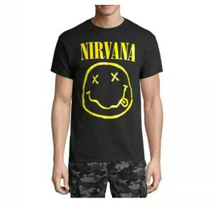 Men's Black Nirvana Smile Graphic Tee T-Shirt Size S 34/36 New